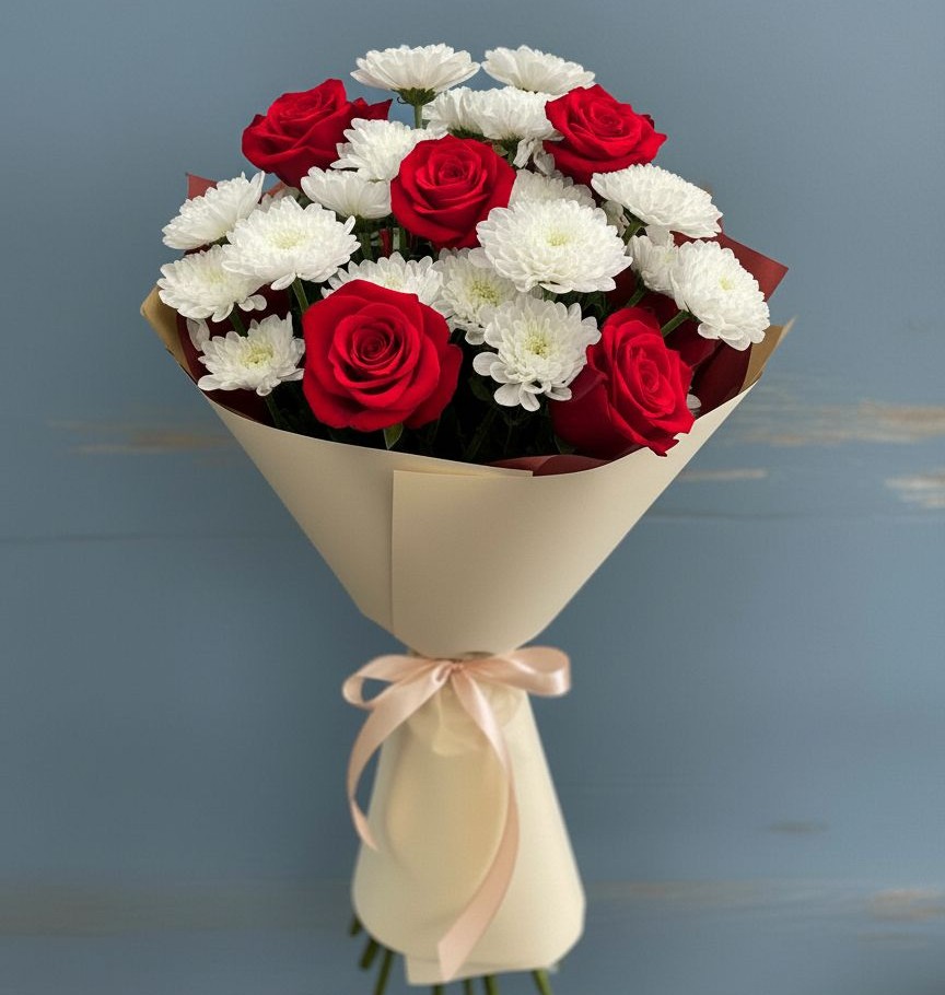 Букет цветов из: Розы и Хризантемы в Фокино Приморского края