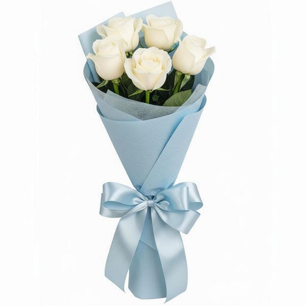 Букет 5 Белых роз Проуд в Фокино Приморского края