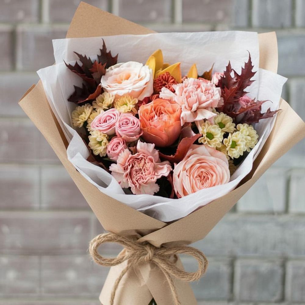 Букет цветов из: Гвоздики, Хризантемы и Розы в Фокино Приморского края