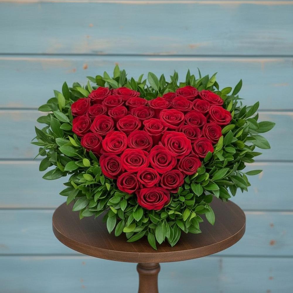 Цветочная композиция из Розы в виде сердца в Фокино Приморского края