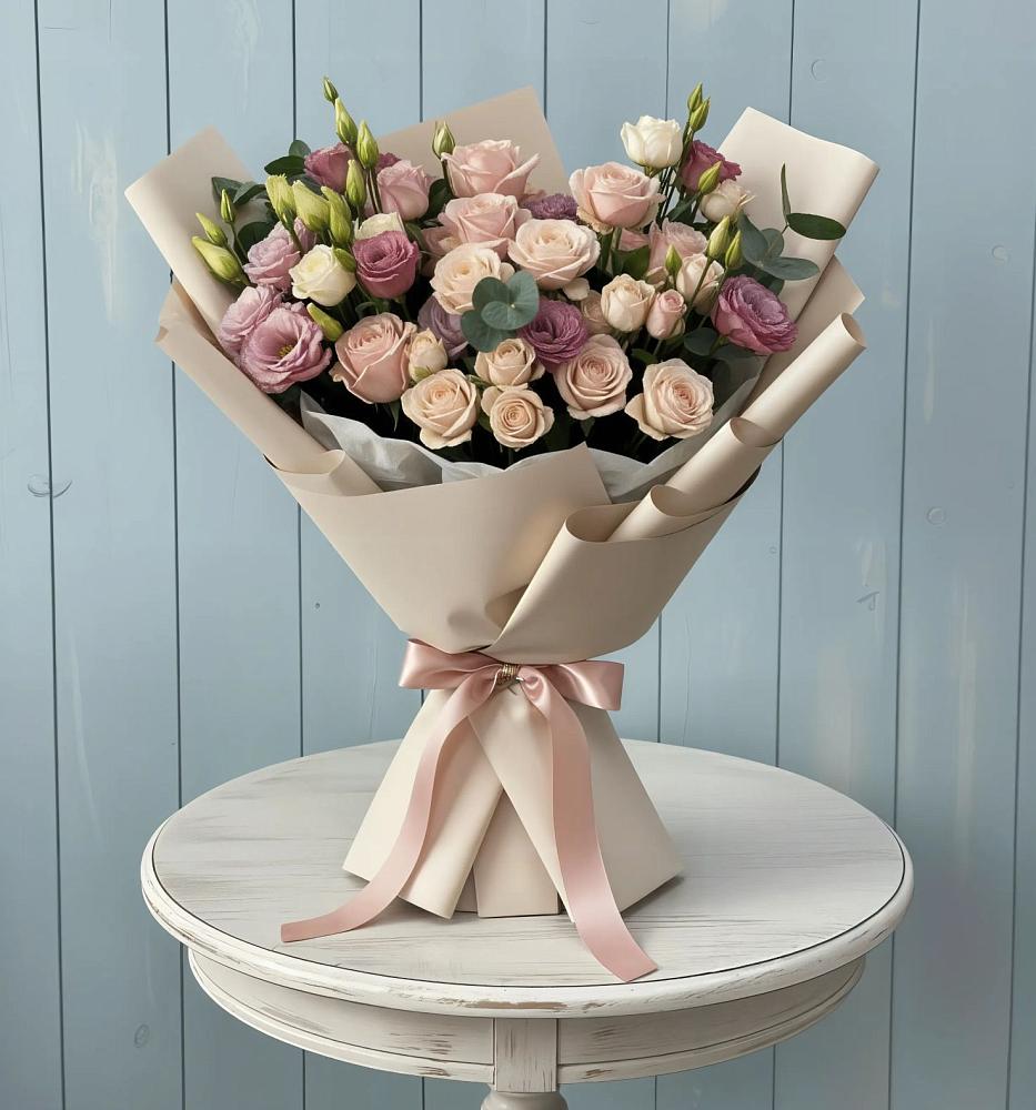 Букет цветов из: Розы и Лизиантусы в Фокино Приморского края