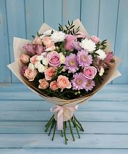 Букет цветов из:  Хризантемы, Розы и Альстромерии #REPLACE_PRED# Фокино Приморского края