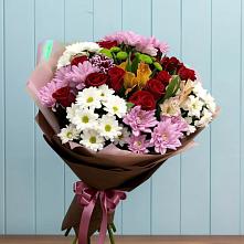 Букет цветов из:  Розы, Хризантемы и Альстромерии в Фокино Приморского края