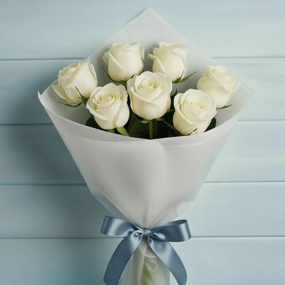 Букет 7 Белых роз Эдлесс Лав в Фокино Приморского края